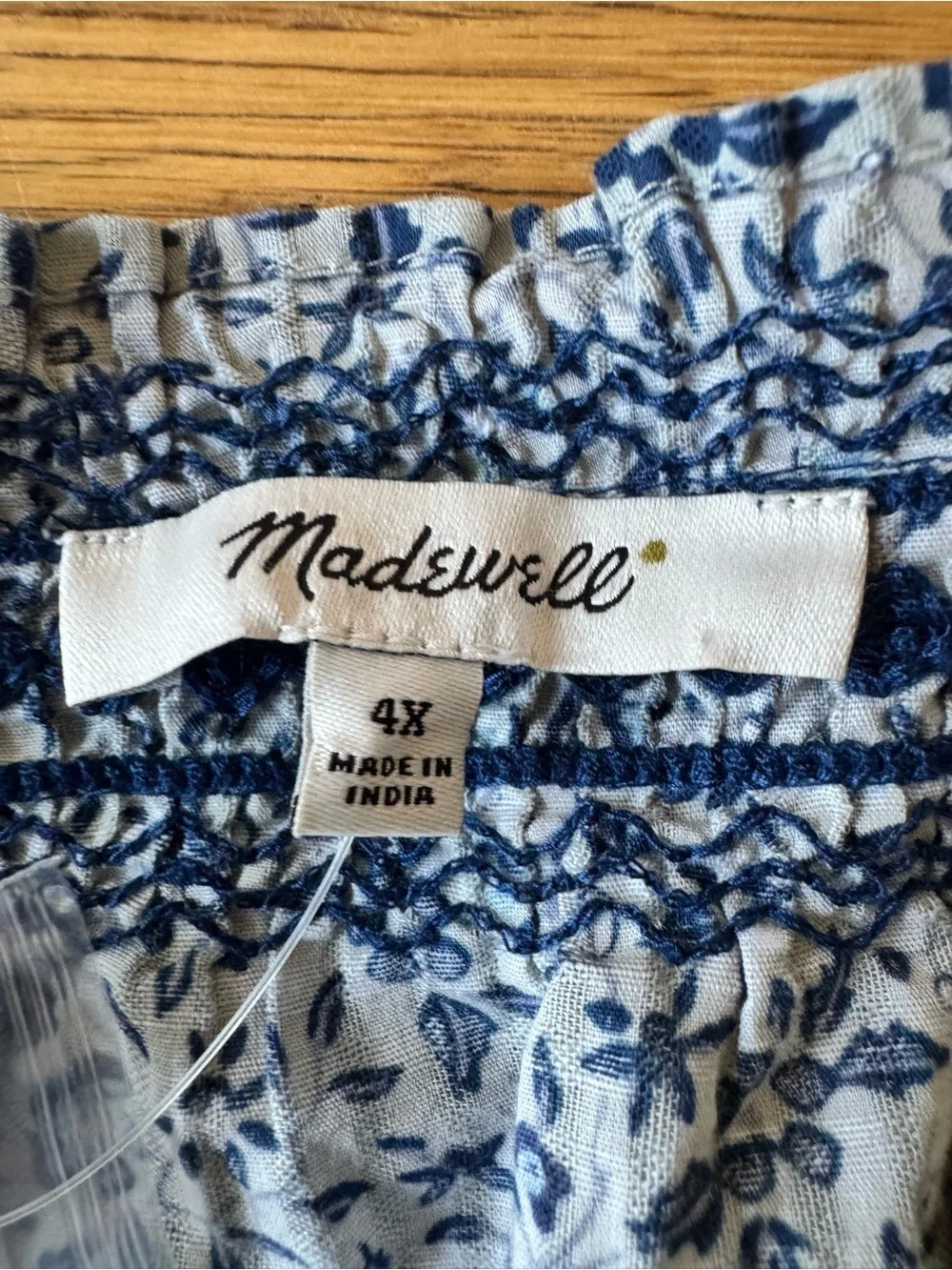 NWT Madewell 4x Jeanette Top Floral Blue Crop Blouse Boho Button Back